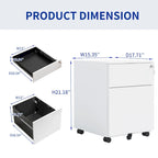 2 Drawer Mobile File Cabinet with Lock Steel File Cabinet for Legal/Letter/A4/F4 Size