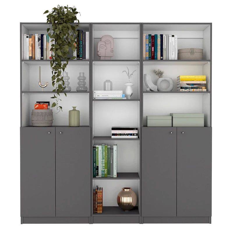 67 Wide 5-Shelf Double Cabinet Bookcase Set of 3