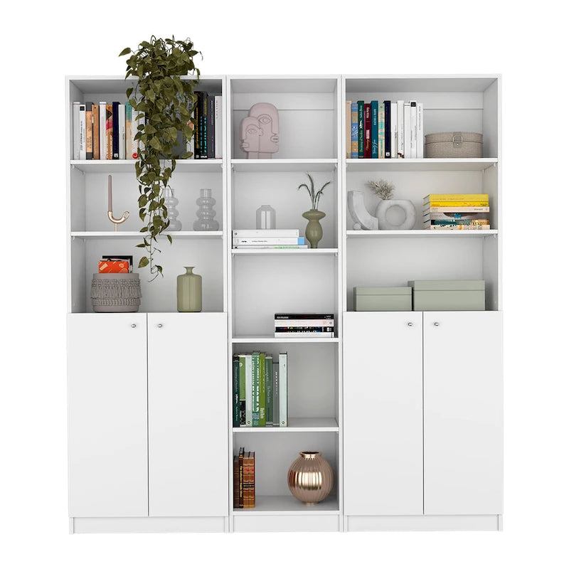 67 Wide 5-Shelf Double Cabinet Bookcase Set of 3