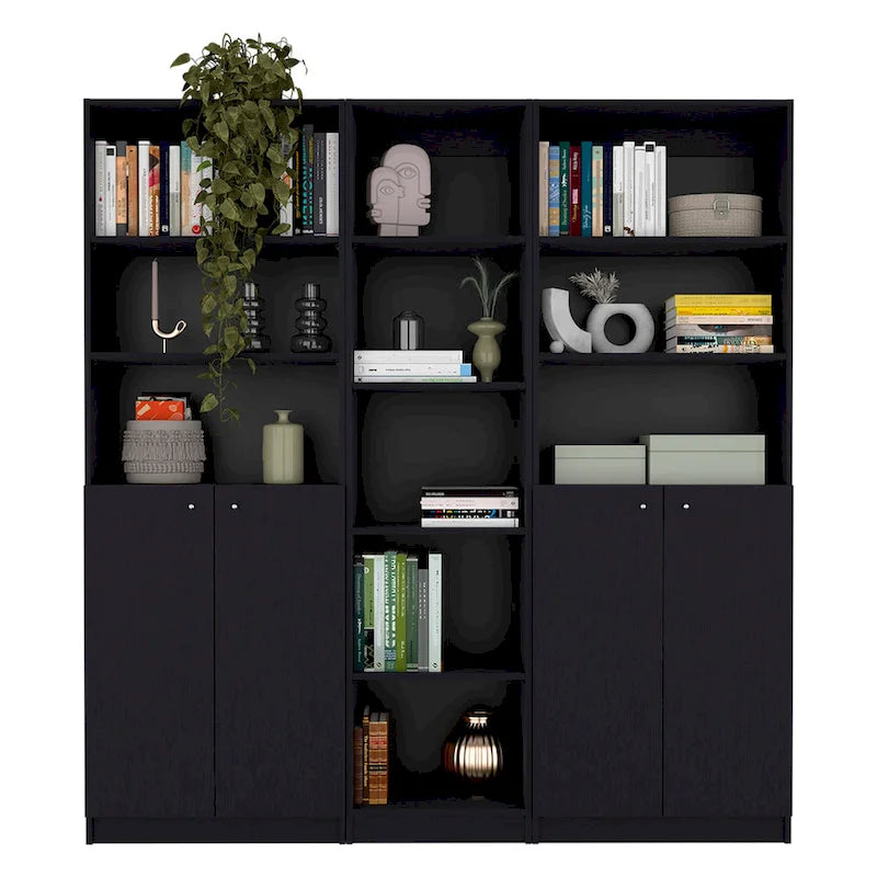 67 Wide 5-Shelf Double Cabinet Bookcase Set of 3