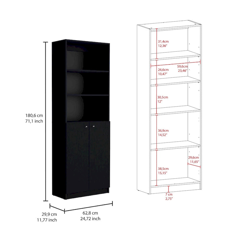 67 Wide 5-Shelf Double Cabinet Bookcase Set of 3
