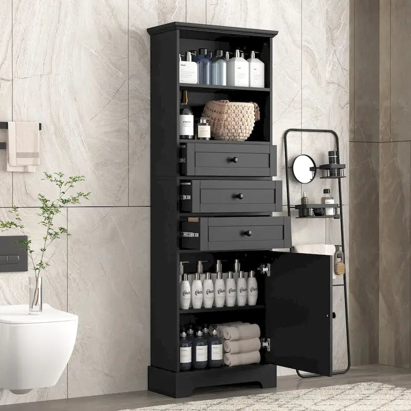 Modern White Storage Cabinet with 3 Drawers and Adjustable Shelves for Bathroom, Kitchen and Living Room