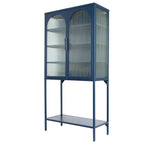 Elegant Floor Cabinet with 2 Glass Arched Doors Living Room Display Cabinet with Adjustable Shelves Anti-Tip Dust-free