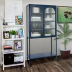 Elegant Floor Cabinet with 2 Glass Arched Doors Living Room Display Cabinet with Adjustable Shelves Anti-Tip Dust-free