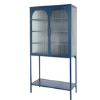 Elegant Floor Cabinet with 2 Glass Arched Doors Living Room Display Cabinet with Adjustable Shelves Anti-Tip Dust-free