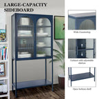 Elegant Floor Cabinet with 2 Glass Arched Doors Living Room Display Cabinet with Adjustable Shelves Anti-Tip Dust-free