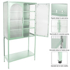 Elegant Floor Cabinet with 2 Glass Arched Doors Living Room Display Cabinet with Adjustable Shelves Anti-Tip Dust-free