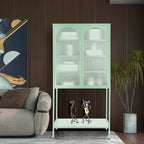 Elegant Floor Cabinet with 2 Glass Arched Doors Living Room Display Cabinet with Adjustable Shelves Anti-Tip Dust-free