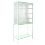 Elegant Floor Cabinet with 2 Glass Arched Doors Living Room Display Cabinet with Adjustable Shelves Anti-Tip Dust-free