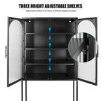 Elegant Floor Cabinet with 2 Glass Arched Doors Living Room Display Cabinet with Adjustable Shelves Anti-Tip Dust-free