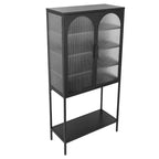 Elegant Floor Cabinet with 2 Glass Arched Doors Living Room Display Cabinet with Adjustable Shelves Anti-Tip Dust-free