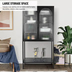 Elegant Floor Cabinet with 2 Glass Arched Doors Living Room Display Cabinet with Adjustable Shelves Anti-Tip Dust-free