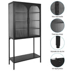 Elegant Floor Cabinet with 2 Glass Arched Doors Living Room Display Cabinet with Adjustable Shelves Anti-Tip Dust-free