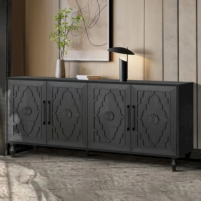Carved Flower Door Large Storage Cabinet