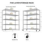 5 Tier Steel Heavy Duty Adjustable Shelves with Wheels and Feet
