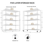 5 Tier Steel Heavy Duty Adjustable Shelves with Wheels and Feet
