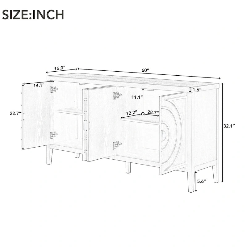 Retro Circular Groove Design Sideboard with Round Metal Door Handle