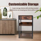Brown Nightstand Printer Table with Drawers - 11.81D x 15.75W x 25.79H
