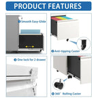 2-Drawer Metal Mobile File Cabinet with Lock