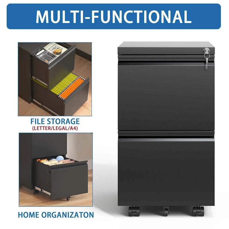 2-Drawer Metal Mobile File Cabinet with Lock