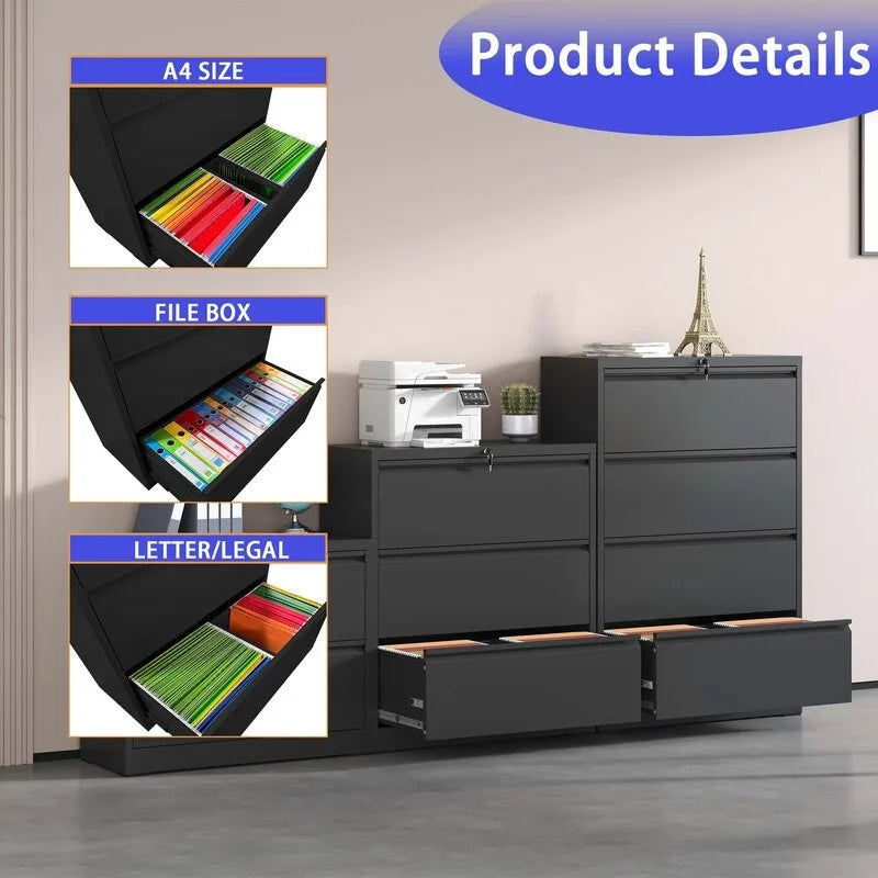 4 Drawer Metal Filing Cabinet with Lock, Legal/Letter/A4/F4 Size