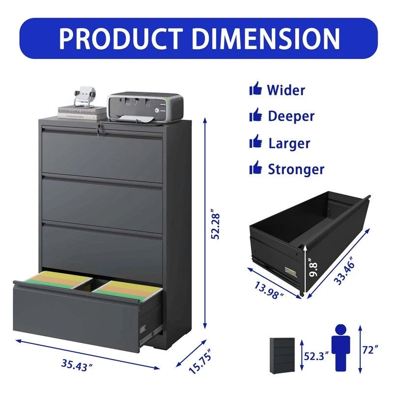 4 Drawer Metal Filing Cabinet with Lock, Legal/Letter/A4/F4 Size