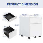 2 Drawer Mobile File Cabinet with Lock Steel File Cabinet for Legal/Letter/A4/F4 Size, Fully Assembled Include Wheels