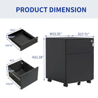 2 Drawer Mobile File Cabinet with Lock Steel File Cabinet for Legal/Letter/A4/F4 Size, Fully Assembled Include Wheels