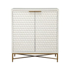 Honeycomb Design 2 Door Bar Cabinet with Metal Legs, White