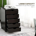 5 Drawer File Cabinet Storage Organizer Filing Cabinet with Nordic Minimalist Modern Style & Wheels, Brown