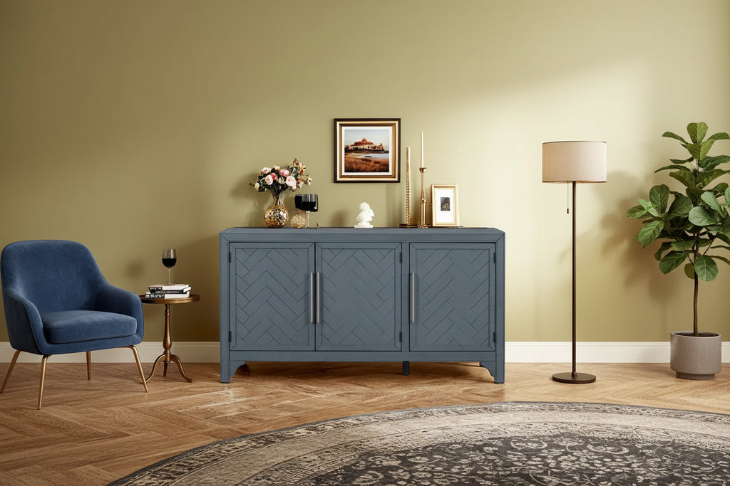 Storage Cabinet Sideboard with MDF+Pine veneer , Adjustable Shelves, Suitable for Living Rooms, Entrance and Study Rooms