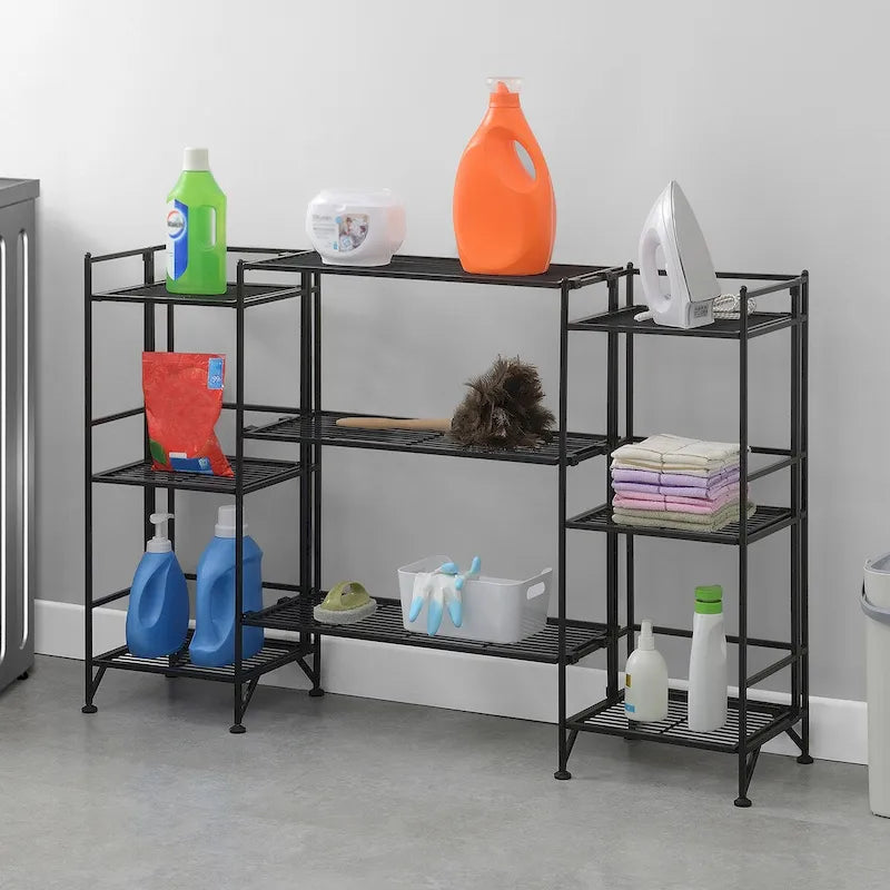 3 Tier Folding Metal Shelves with Set of 3 Extension Shelves