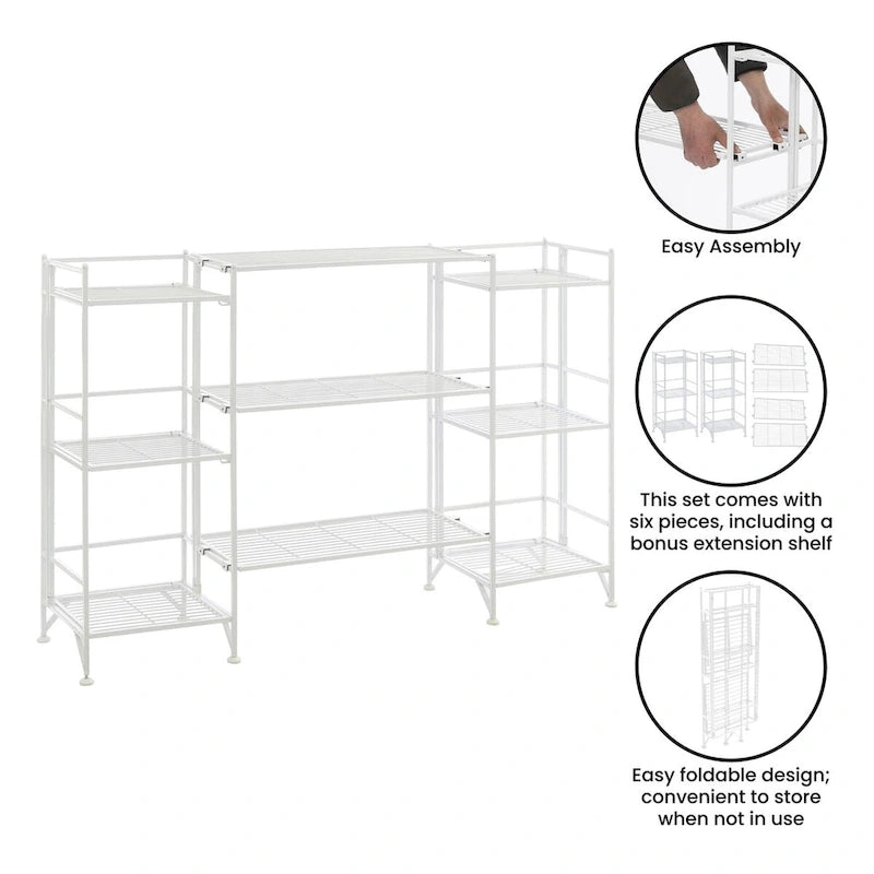 3 Tier Folding Metal Shelves with Set of 3 Extension Shelves