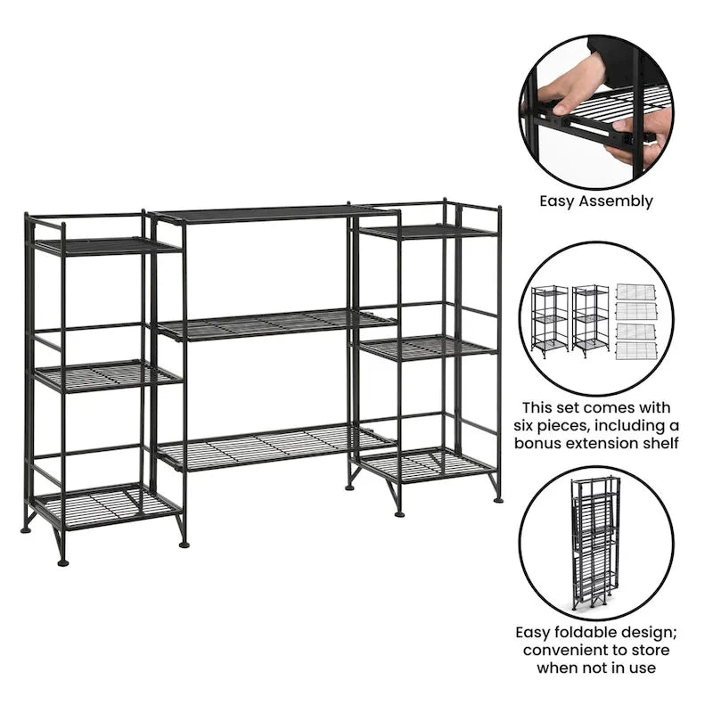 3 Tier Folding Metal Shelves with Set of 3 Extension Shelves