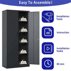 72H Metal Lockable Storage Cabinet with Doors and 4 Shelves