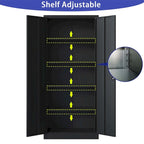 72H Metal Lockable Storage Cabinet with Doors and 4 Shelves