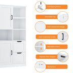 Bathroom Storage Cabinet with Doors and Drawers,Multiple Storage Space,Freestanding Style,Open Shelve, Adjustable Shelf, White