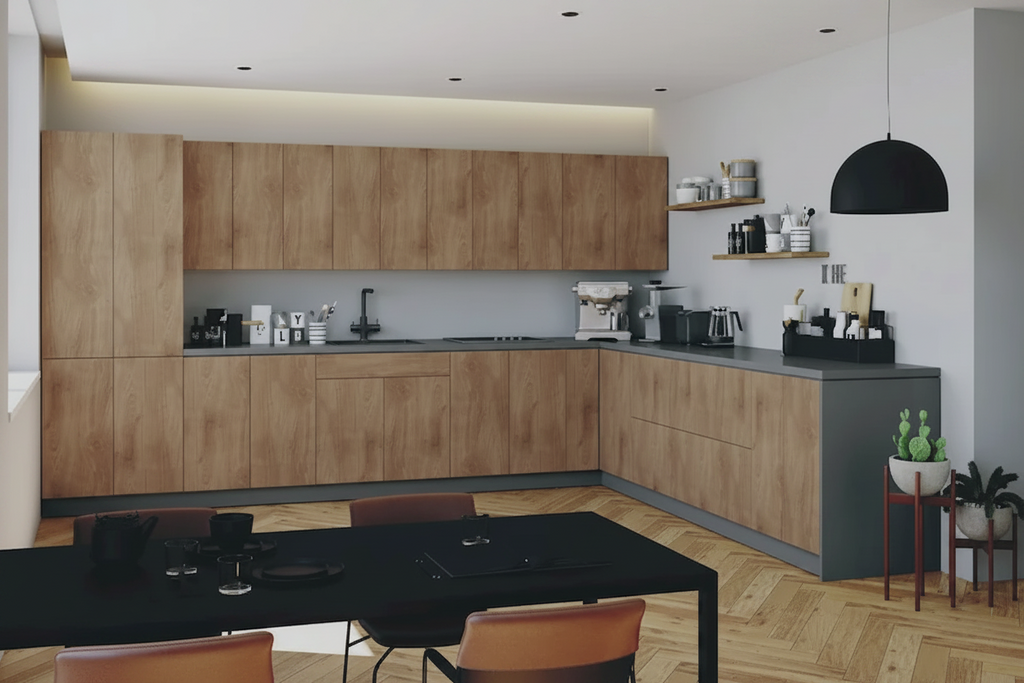 Kitchen Natural Teak & Black Color Base Size 13Ft Wide - 156x127